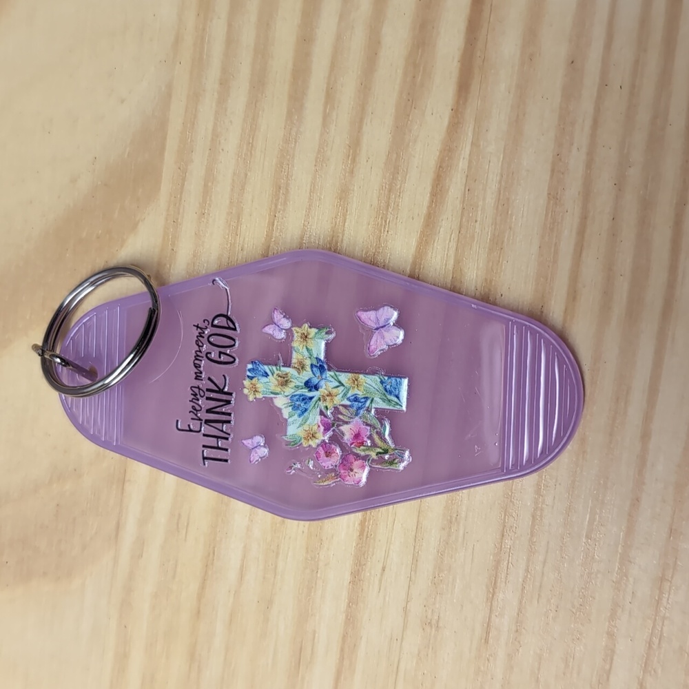 Every moment thank God light purple key chain